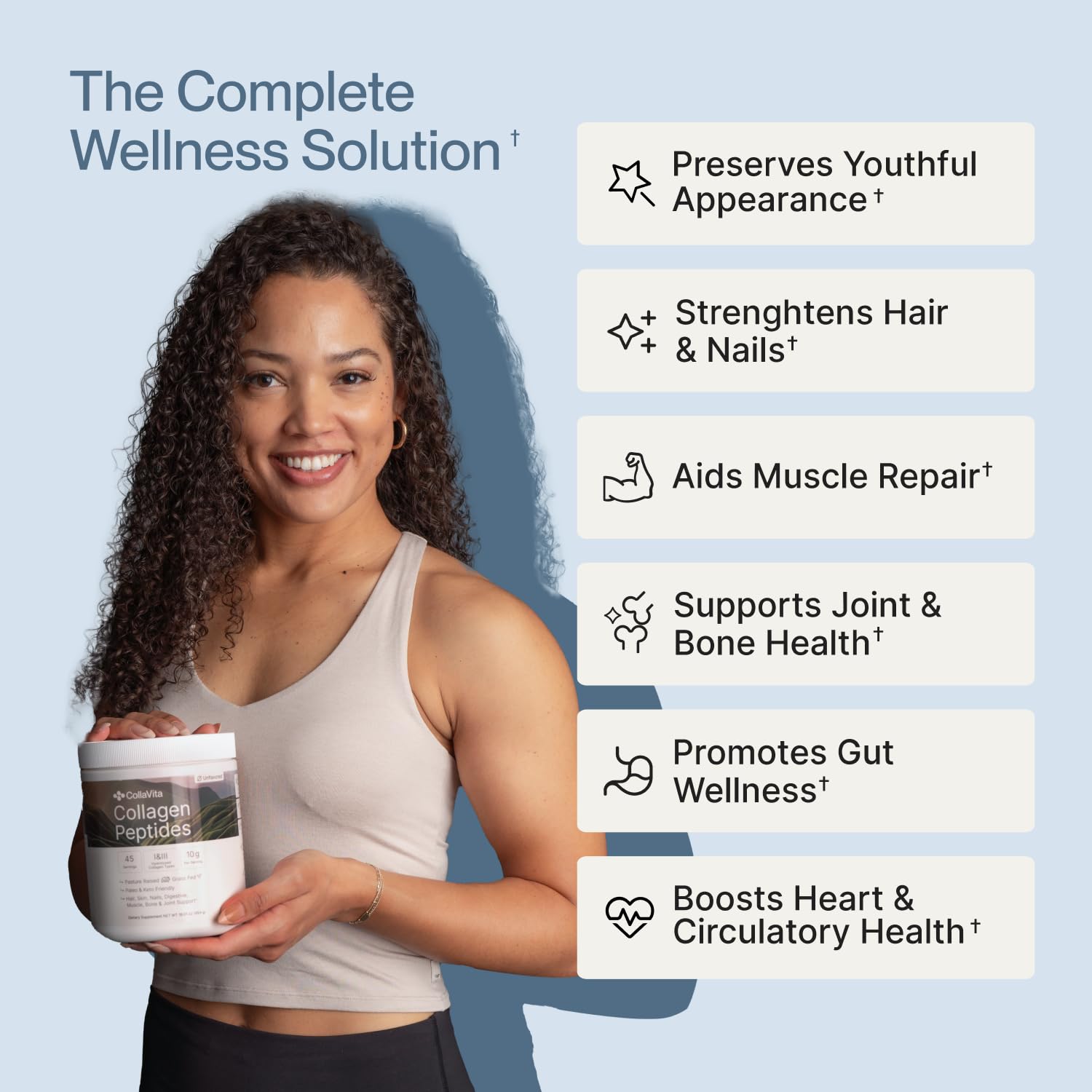 Colla Vita collagen powder in a glass of water shows convenient, flavor-neutral supplementation.