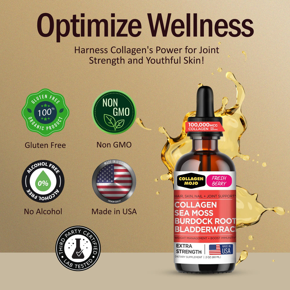 Collagen Mojo burdock root component suggests digestive wellness support.