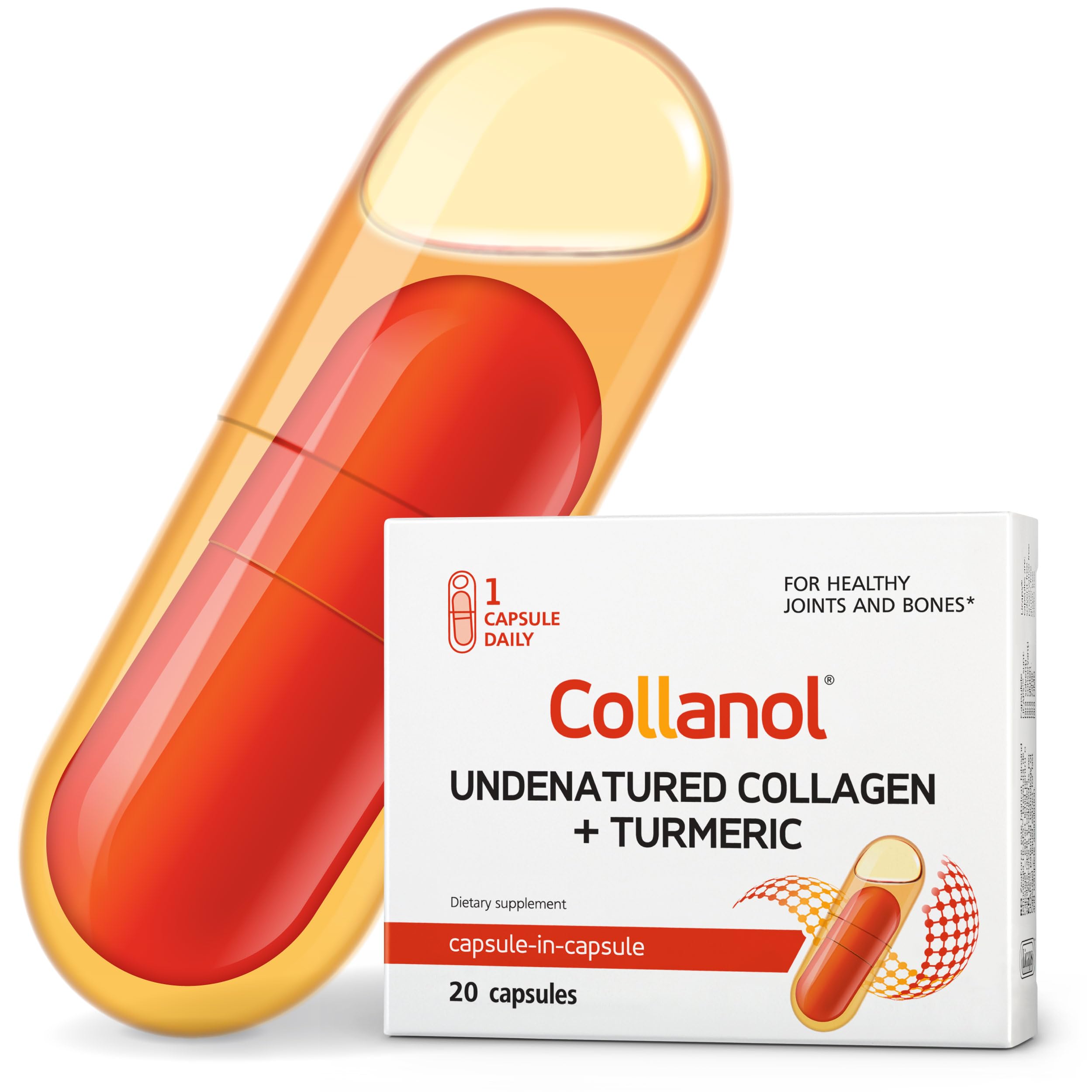 Collanol bottle front view showcases a versatile joint-support formula