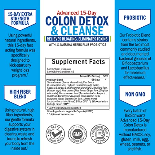 Colon Cleanser packaging front highlighting non-GMO formula and 45-count bottle