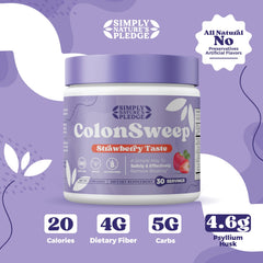 COLON SWEEP strawberry-flavored powder ready to mix for daily digestion support.