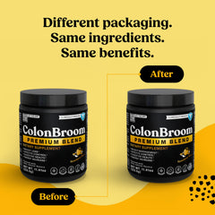 ColonBroom scoop with powder ready to measure psyllium fiber servings.