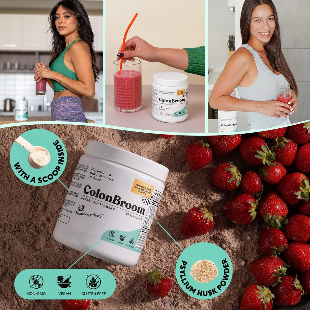 ColonBroom strawberry powder tub closeup for daily use
