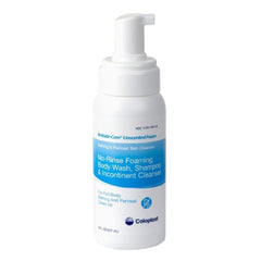 Coloplast Bedside-Care Foam 8oz bottle for no-rinse full-body cleansing at the bedside.