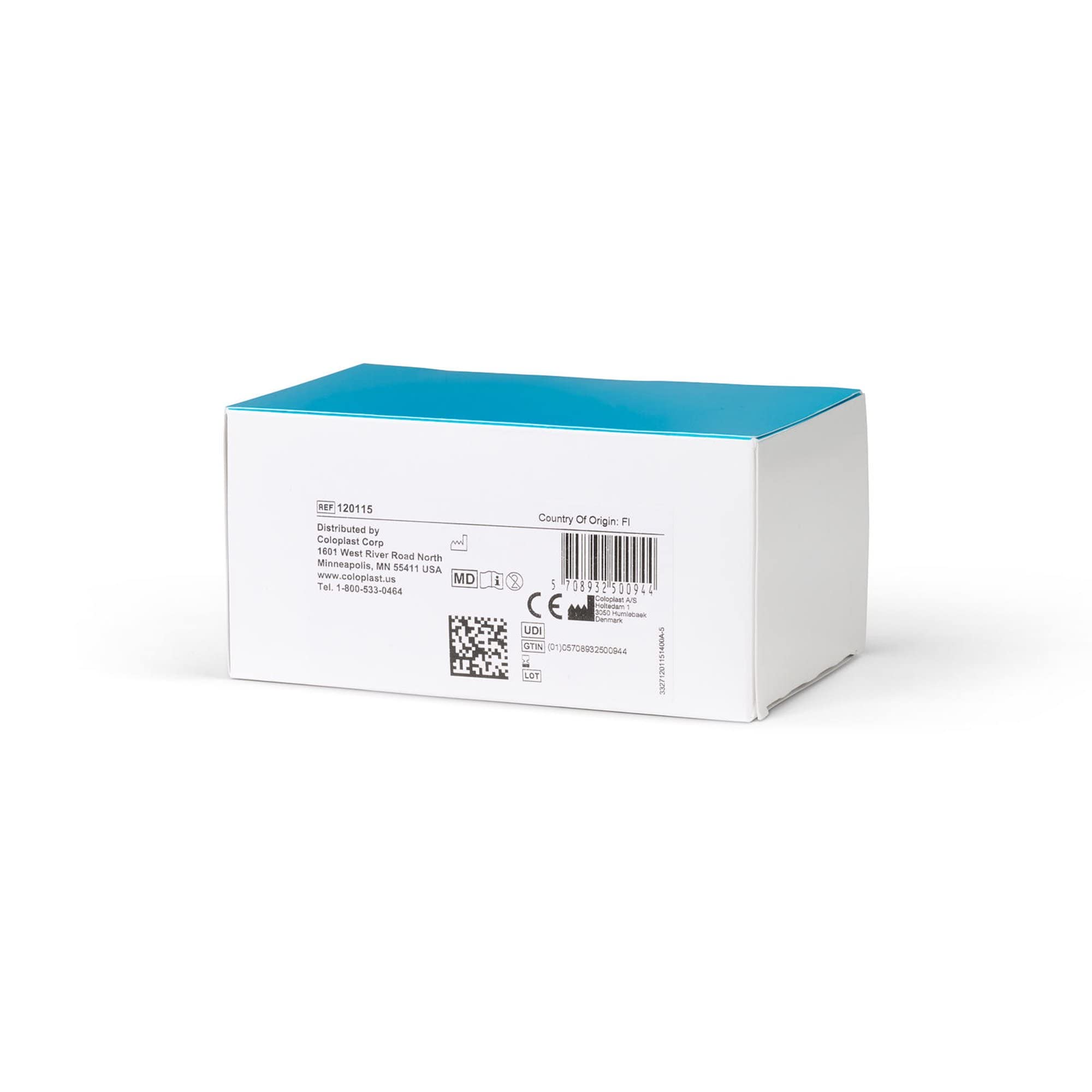 Coloplast Brava Adhesive Remover Wipes box stored neatly on shelf.