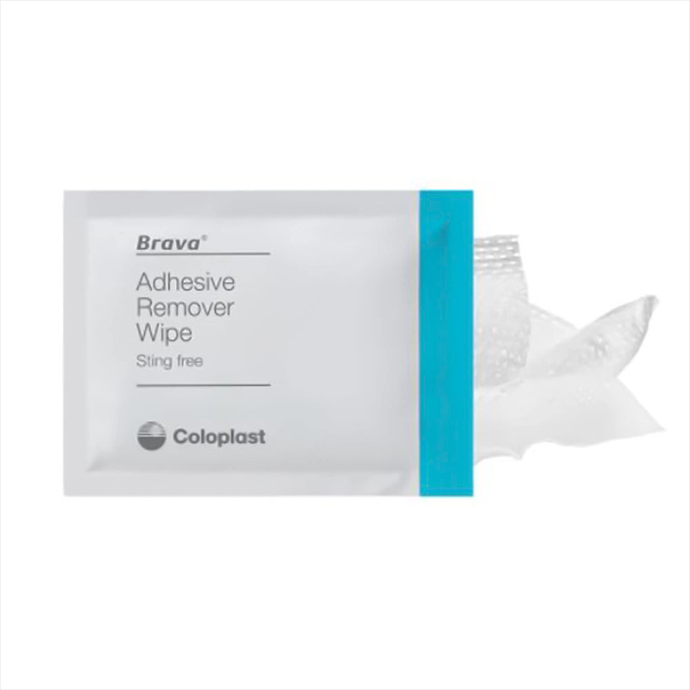 Coloplast Brava Adhesive Remover Wipes dispenser in action shows quick removal.
