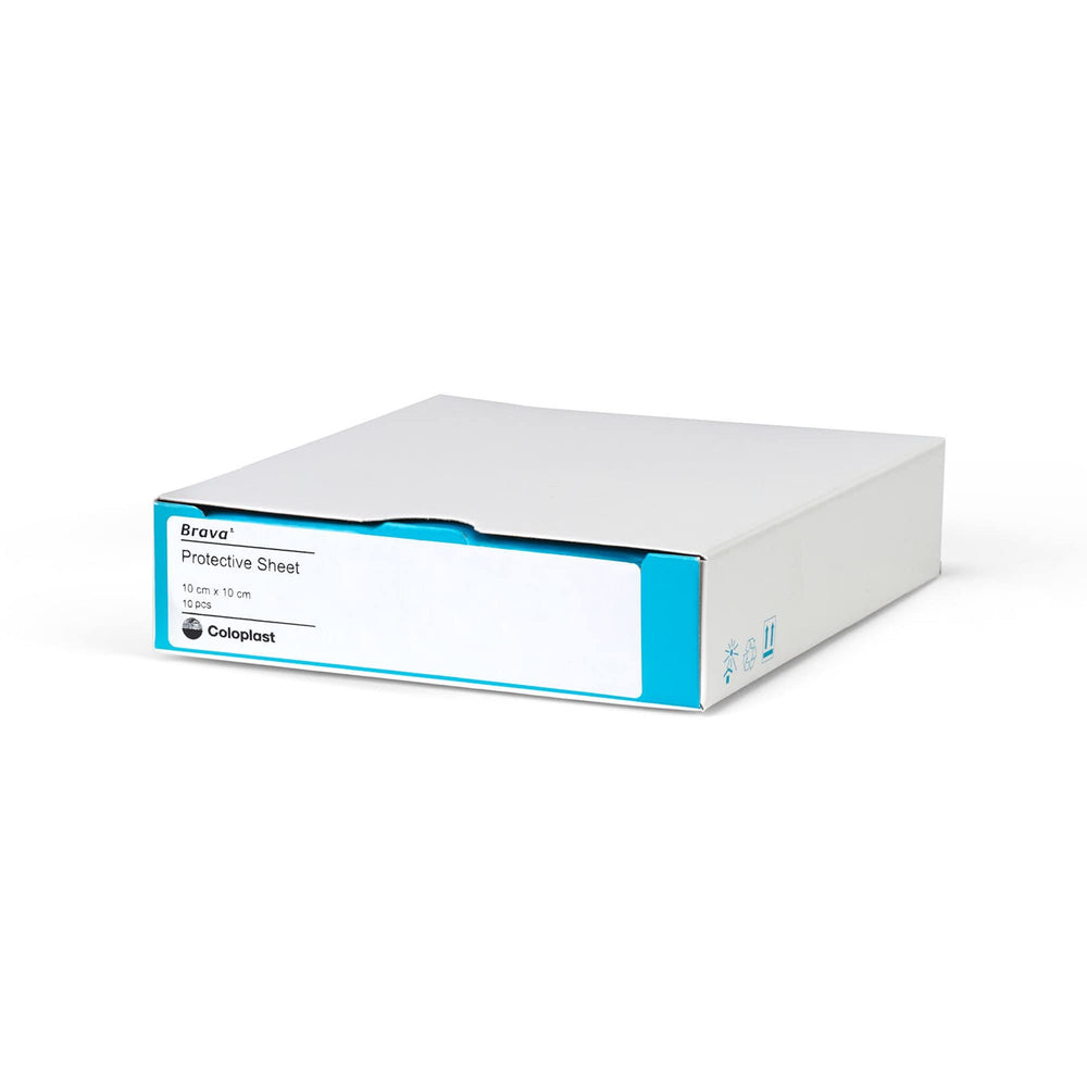 Coloplast Brava sheet adheres to moist skin for secure protection around stoma.