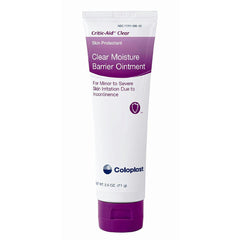 Coloplast Critic-Aid Clear Barrier Ointment in a 2.5 oz jar protects skin from irritants.