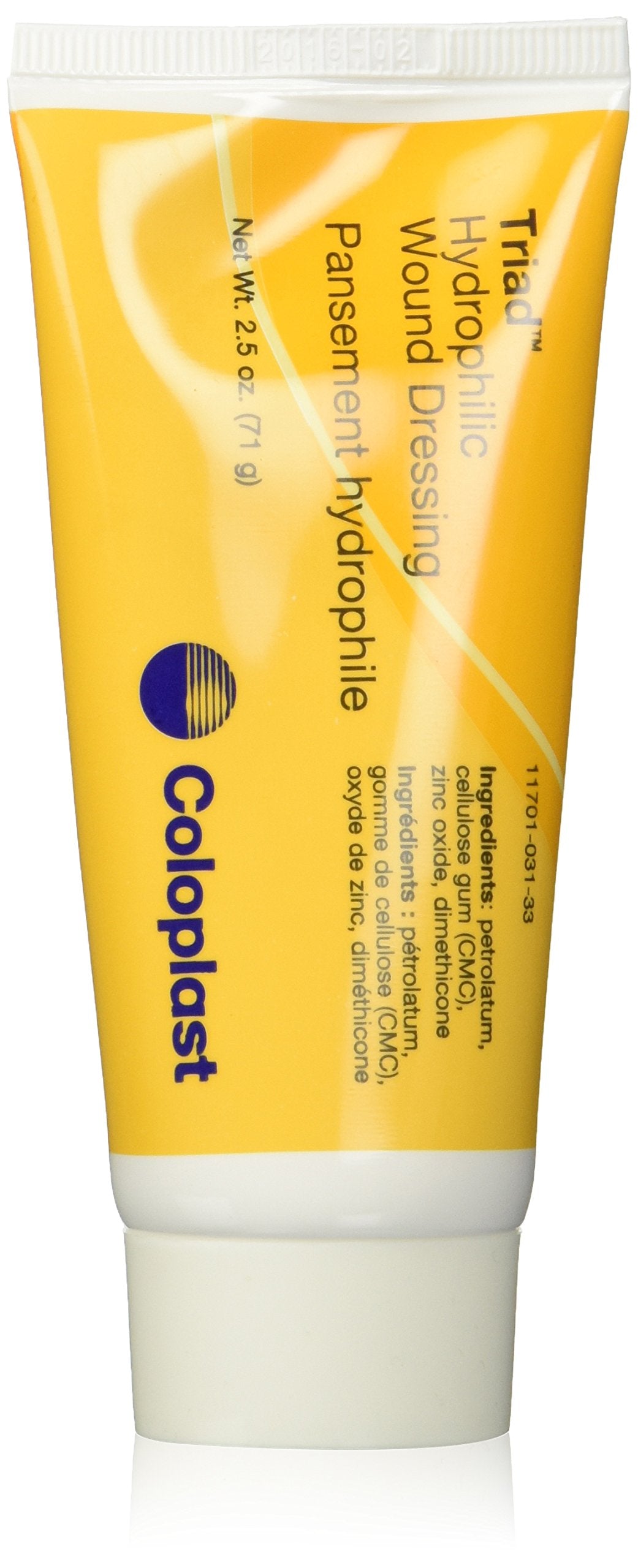 Coloplast Triad hydrophilic dressing with CMC, sterile 2.5 oz, moisture management in wounds.