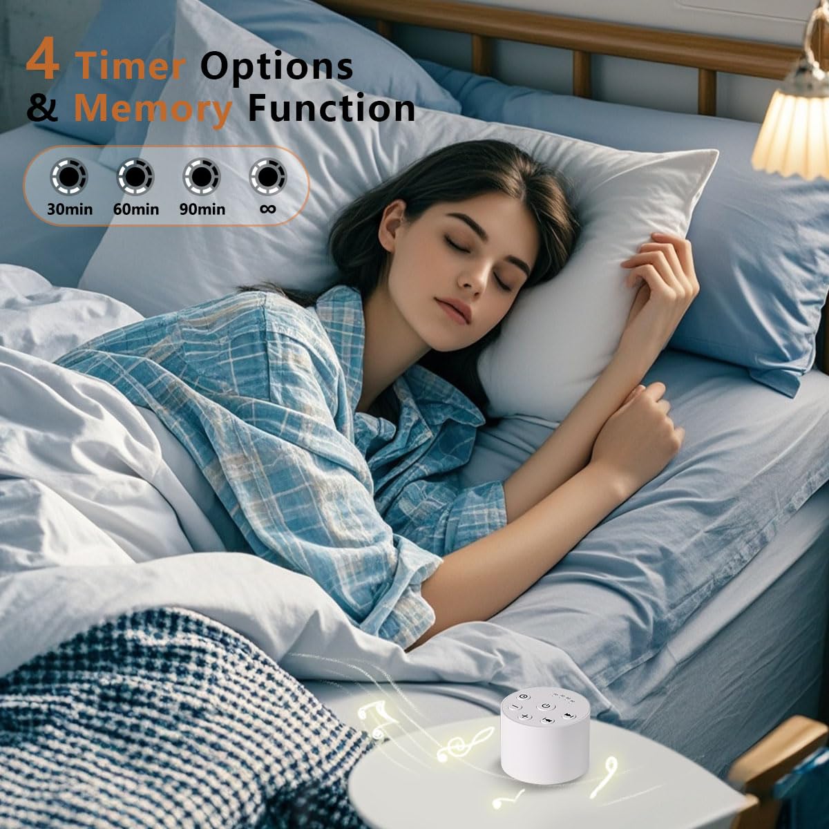Color Noise Sleep Sound Machine memory function restores previous settings.