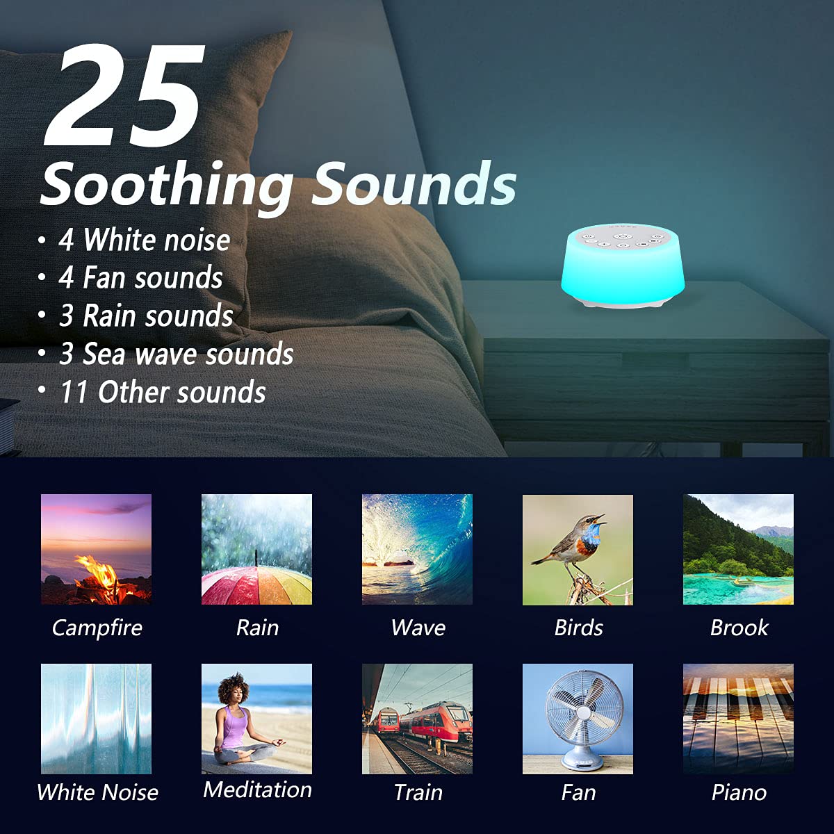 Color Noise sound machine offering 25 soothing sounds to improve sleep