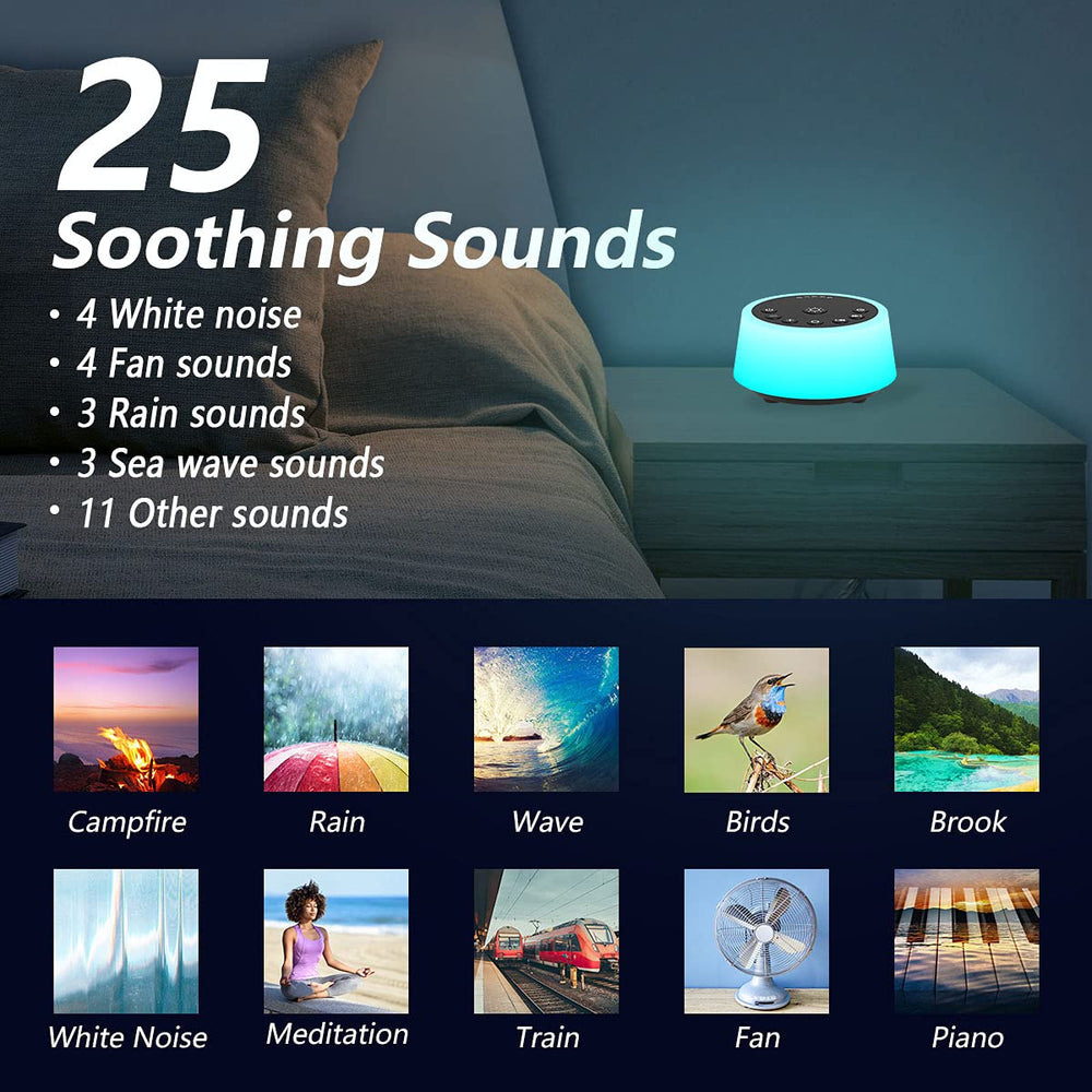 Color Noise device offering 25 high-fidelity sounds for customizable sleep setup.