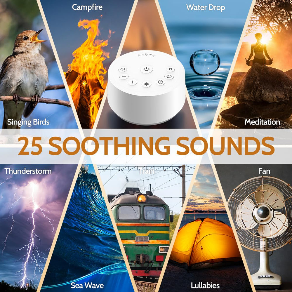 Color Noise sound machine control panel highlighting quick access to volume, timer, and sound category