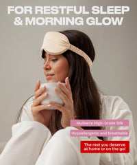 Colorado Home Co SUNDAYSILKS blackout mask on pillow demonstrates deep rest with light protection.