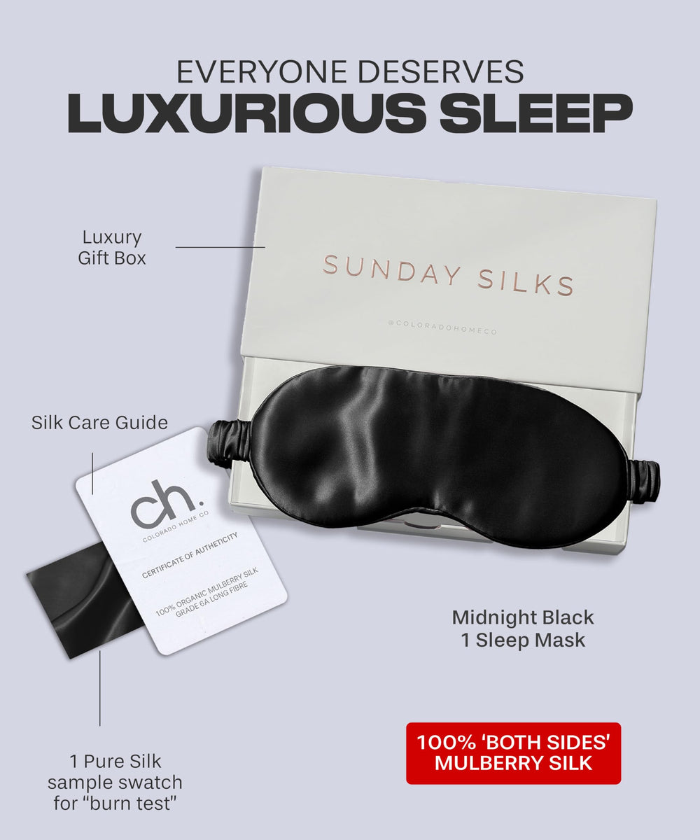 Midnight Black packaging image highlighting durable, travel-friendly silk mask
