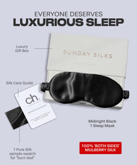 Midnight Black packaging image highlighting durable, travel-friendly silk mask