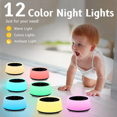 ColorsNoise 12-color night light enhances bedtime ambience and feeding routine.