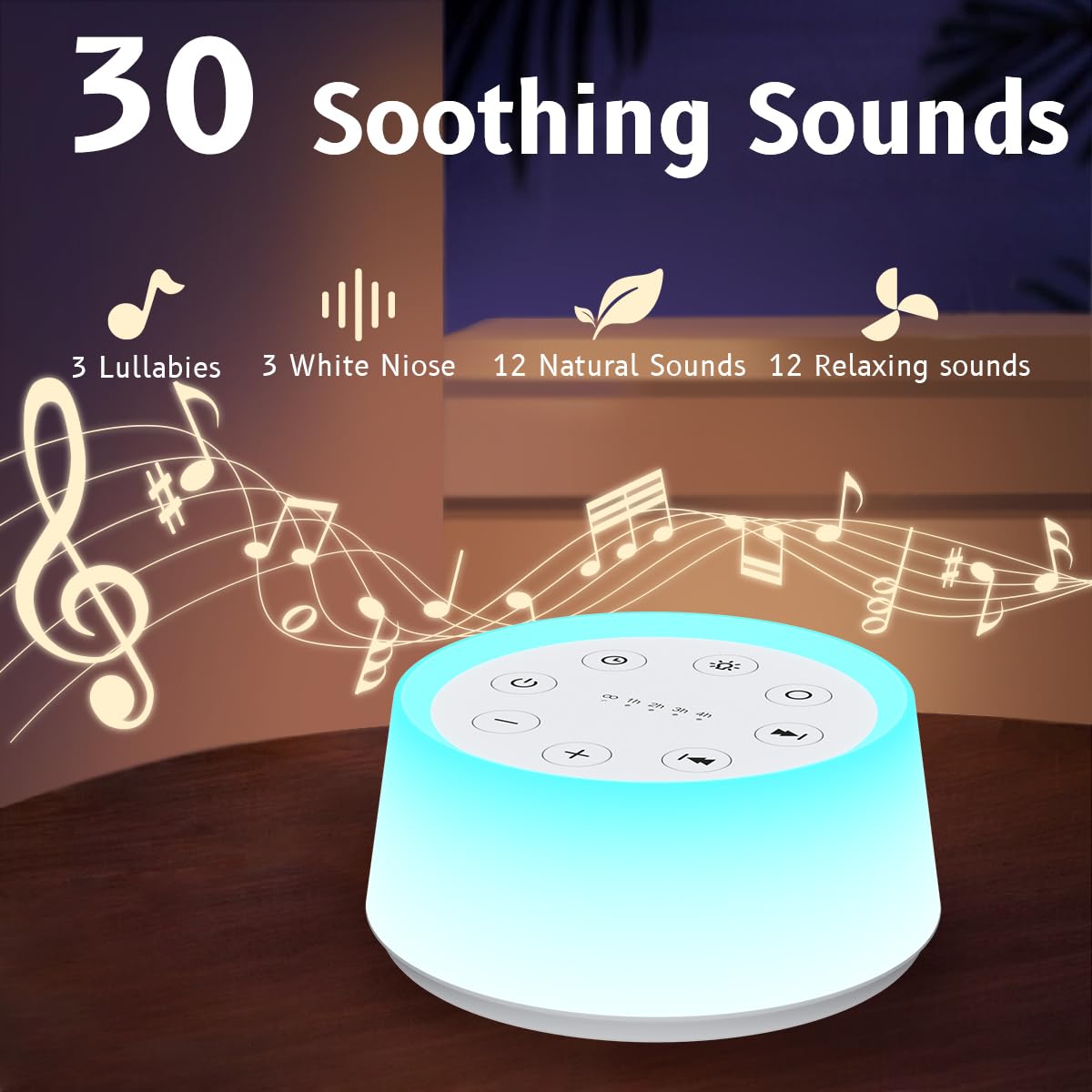 ColorsNoise night light on with 12 colors for customizable mood