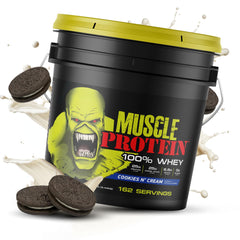COLOSSAL LABS Cookies & Cream whey powder tub with rich flavor for post‑workout shakes