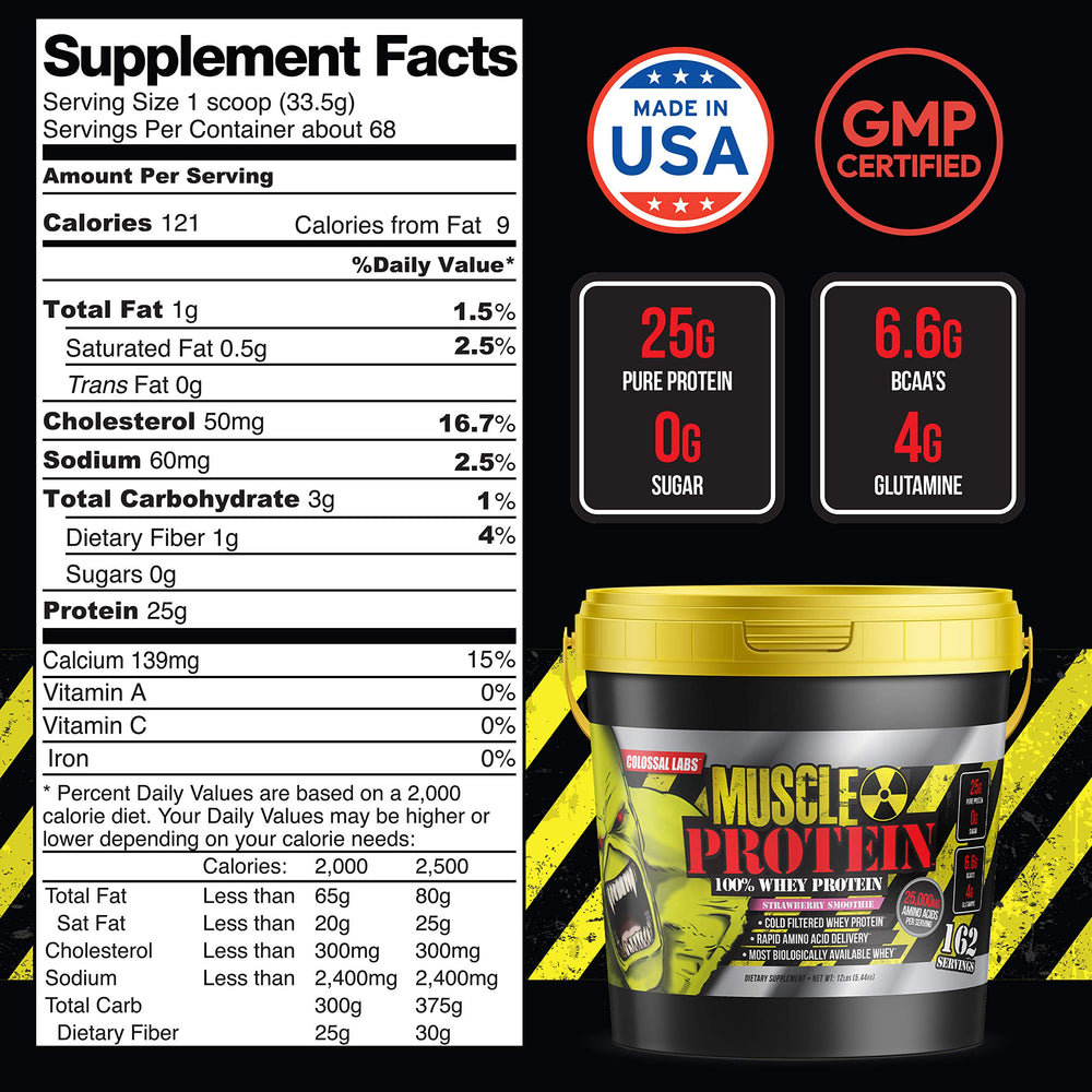 COLOSSAL LABS whey protein scoop showing quick serving for daily protein needs