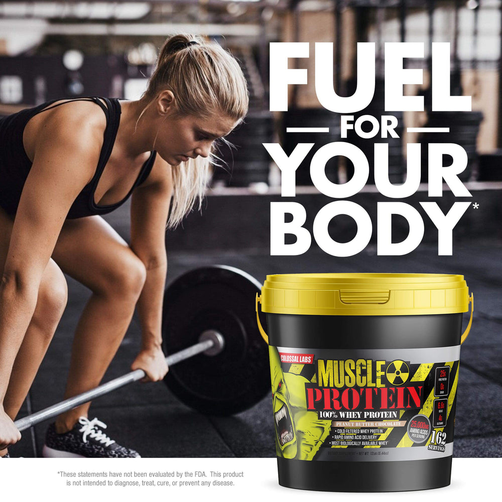 Cold-filtered processing badge on COLOSSAL LABS Whey Powder container