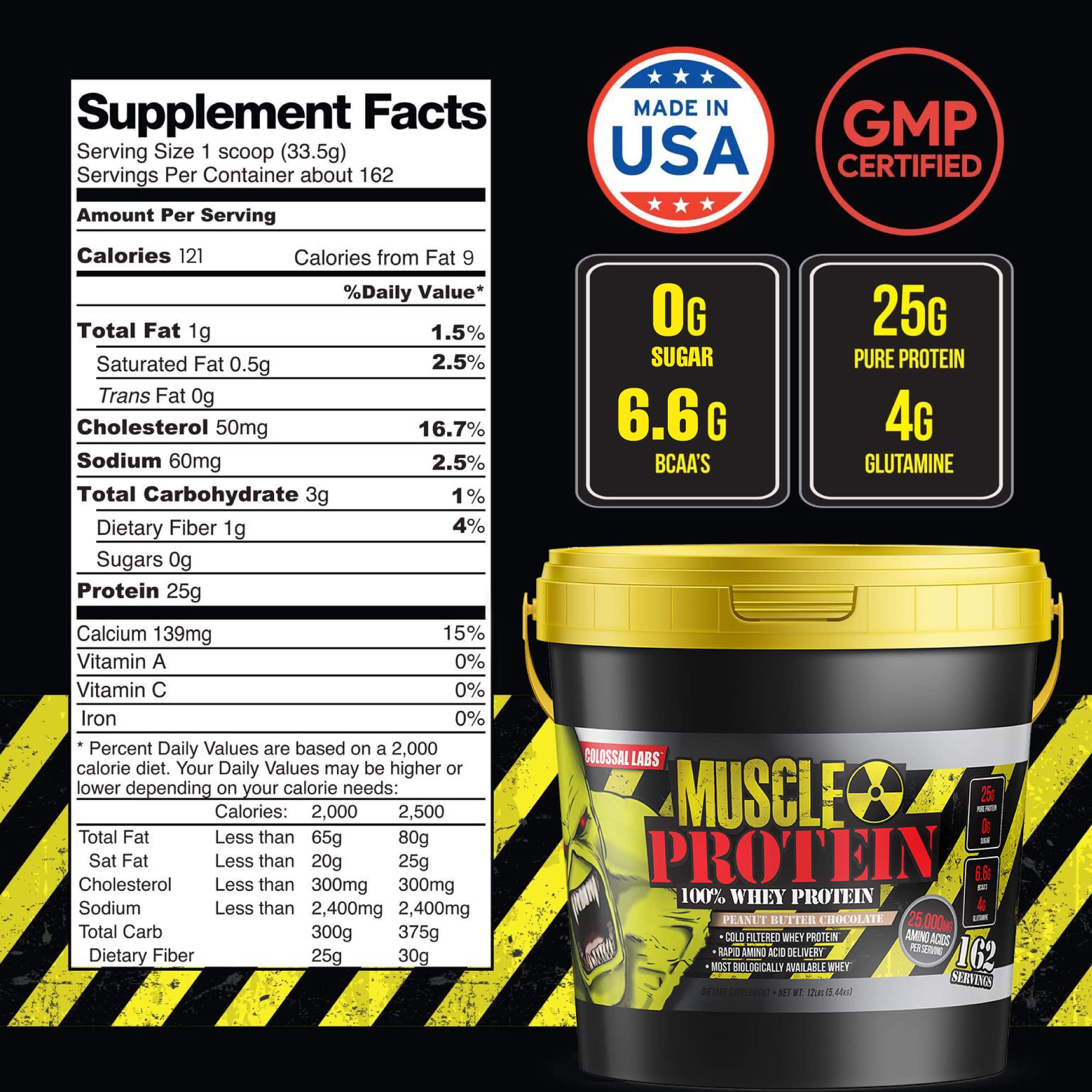 Close-up of COLOSSAL LABS Whey Powder promoting lean muscle support