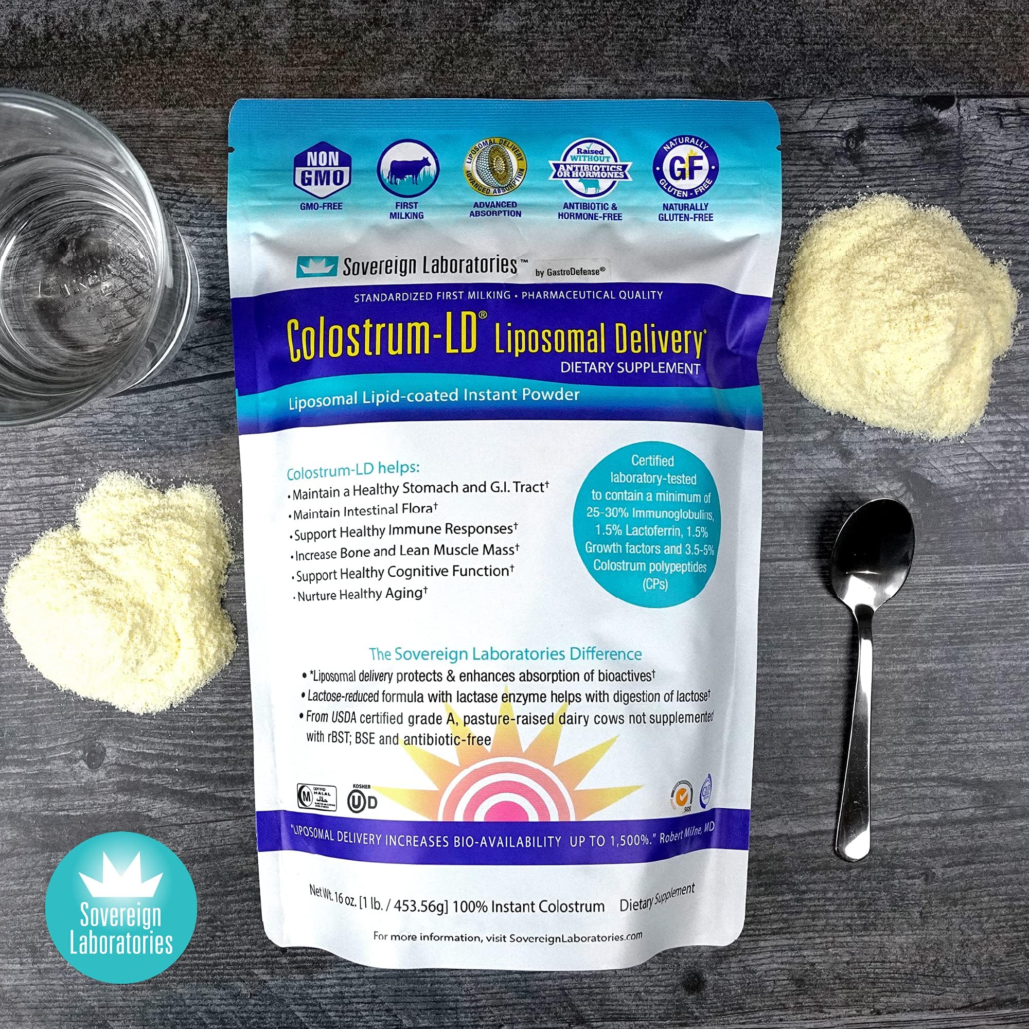 Colostrum-LD gluten-free lactose-reduced info panel suggests gentle compatibility for sensitive users