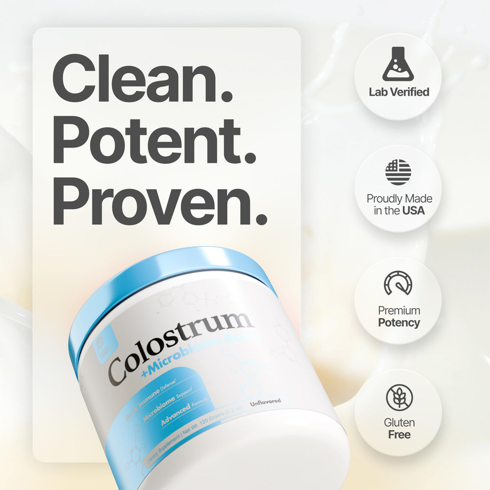 Prime Powders Colostrum Powder being mixed in a glass for daily use