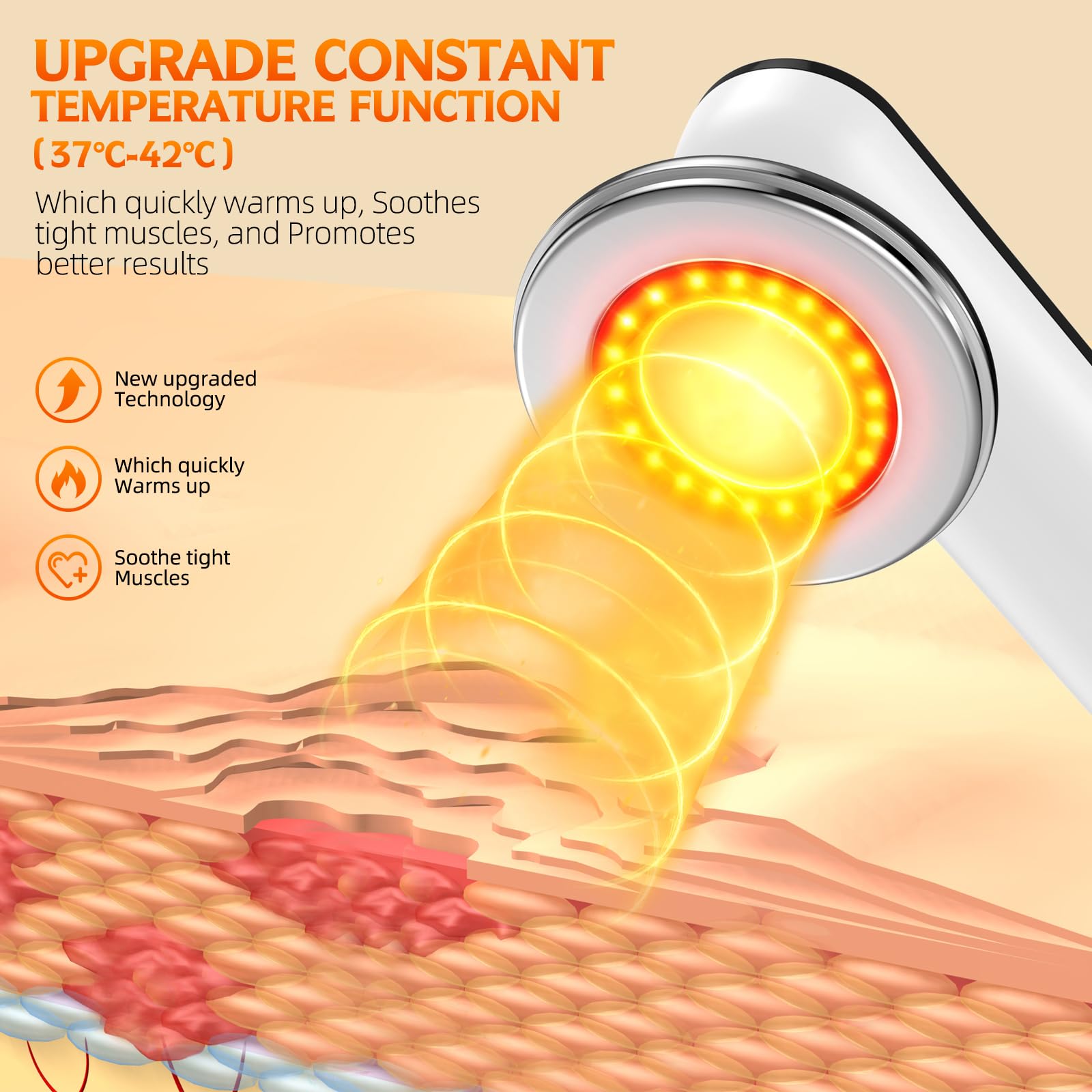 COMEBY Body Sculpting Machine thermostat function demonstrates gentle heat that may support smoother-looking skin.