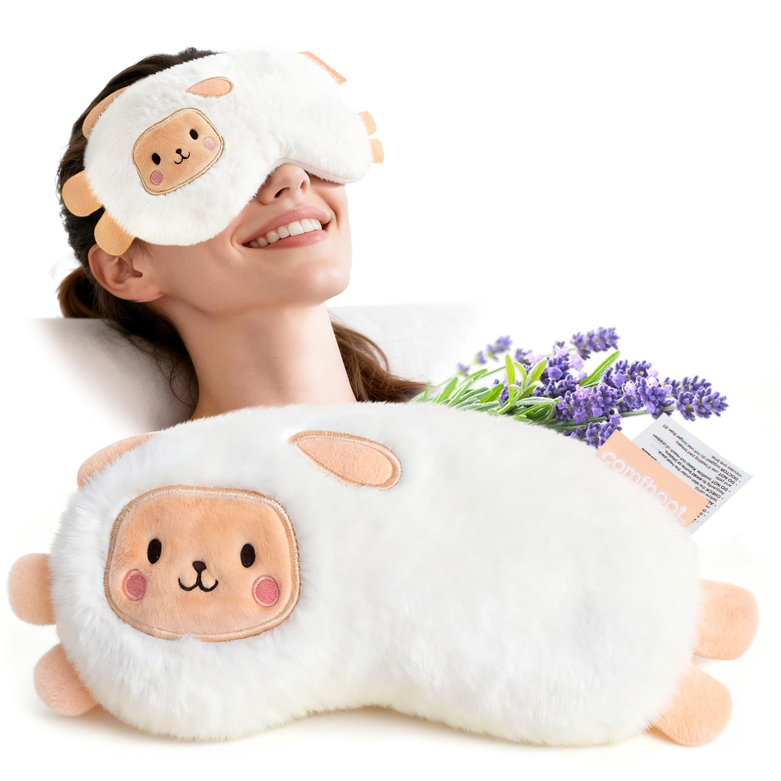 Comfheat lavender weighted eye pillow front view with soft plush cover for deep relaxation