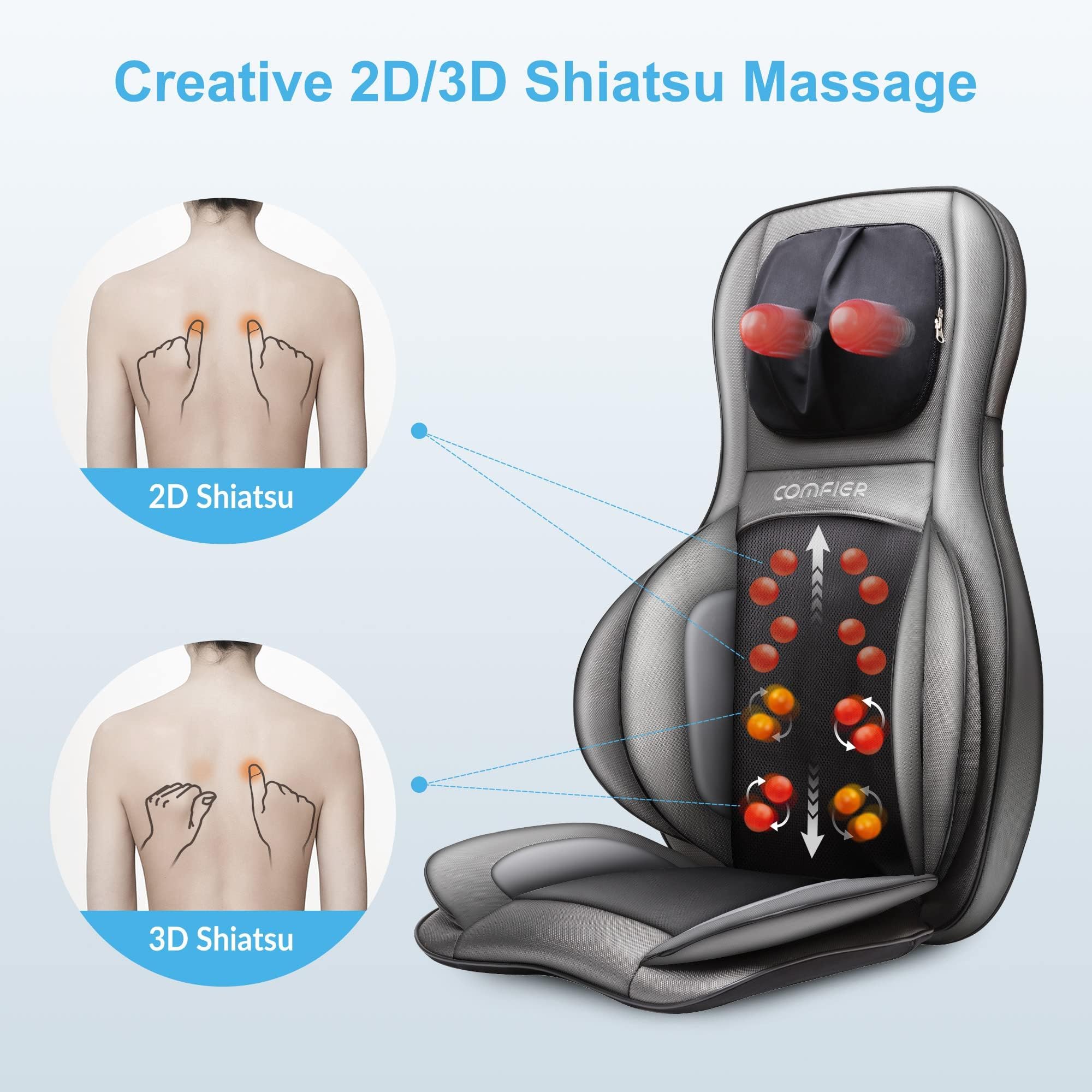 COMFIER 2D/3D shiatsu nodes deliver deep neck and back kneading.