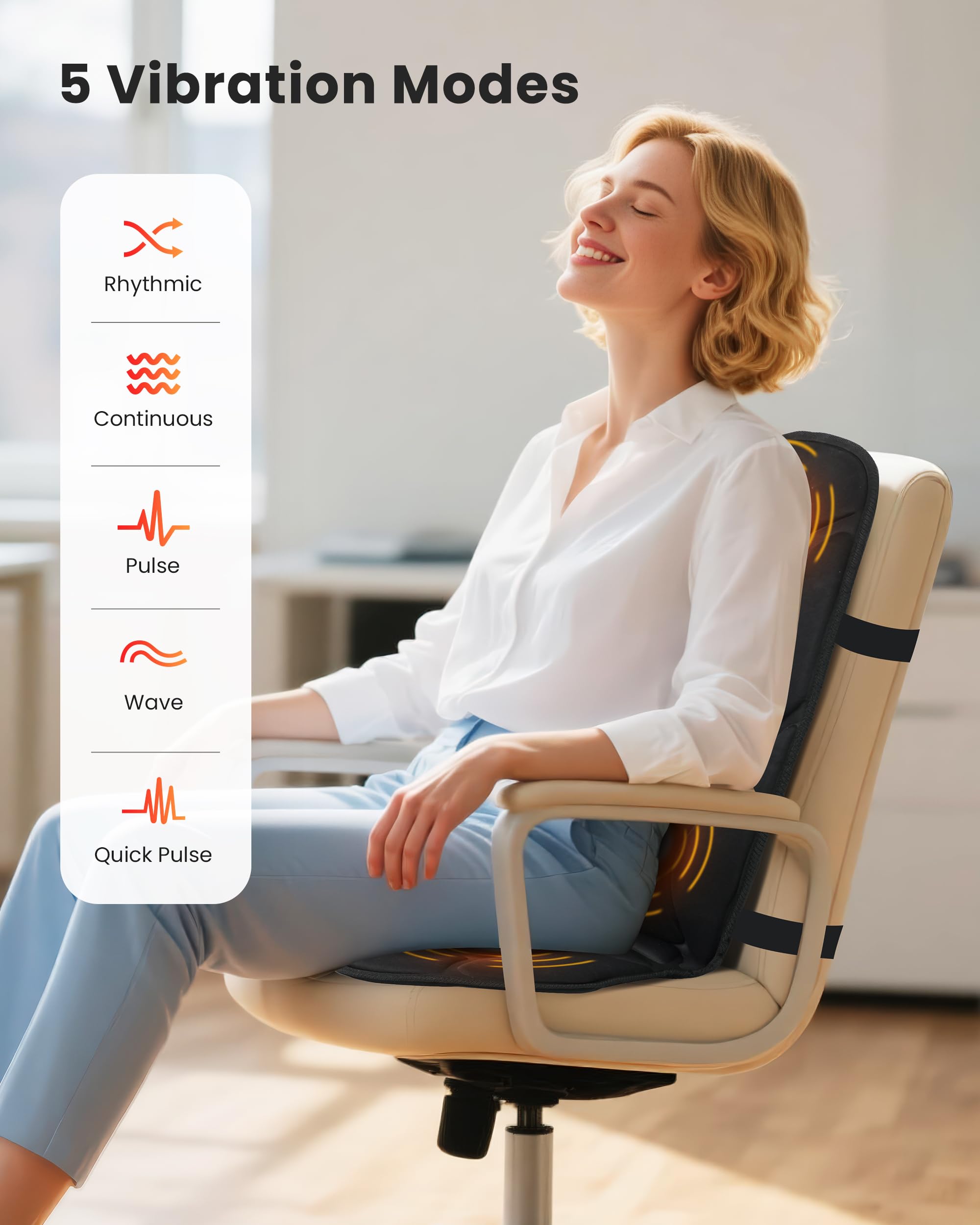Two-in-one heat and vibration mode demonstrates customizable relaxation options.