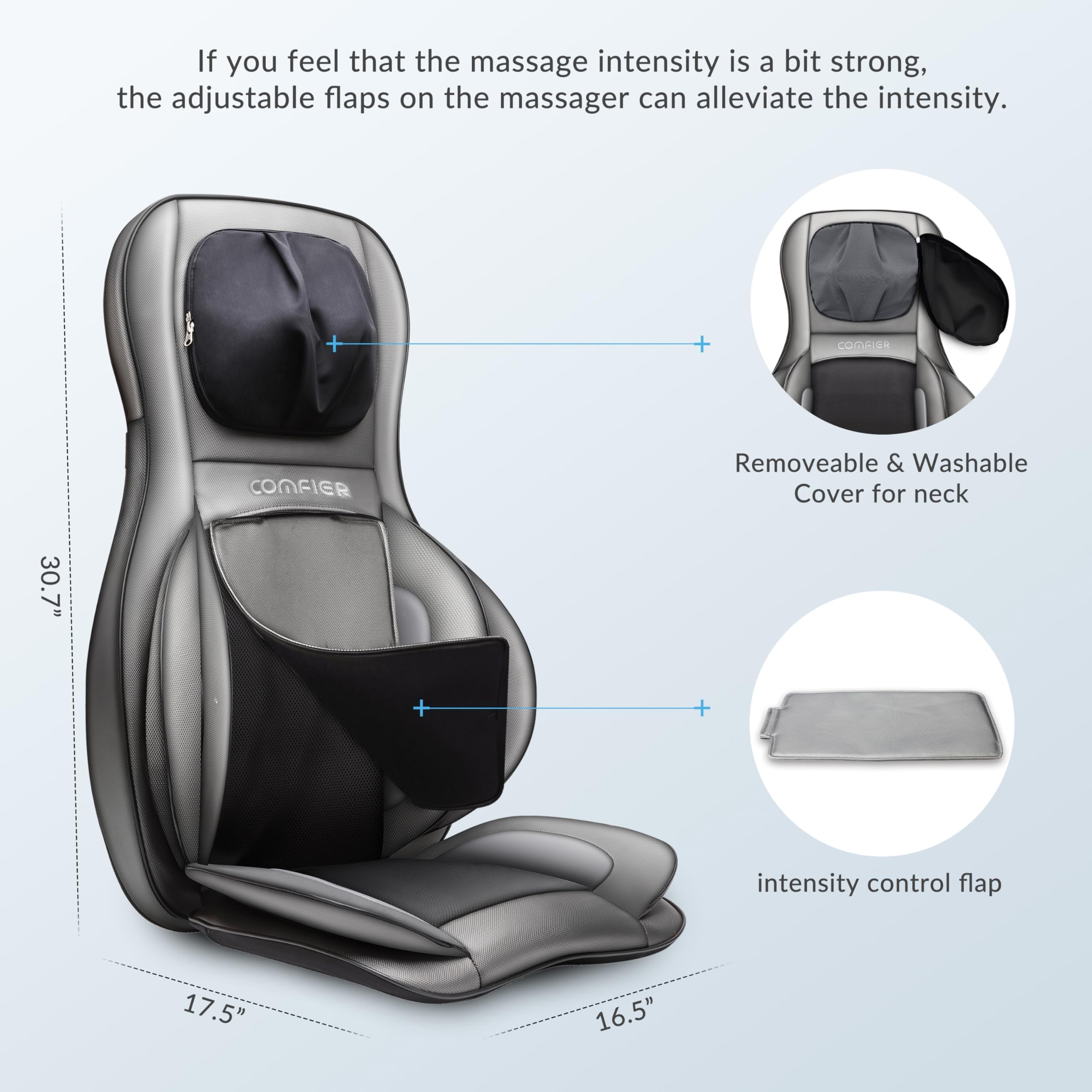COMFIER adjustable massage head gap fits different body shapes for even coverage.