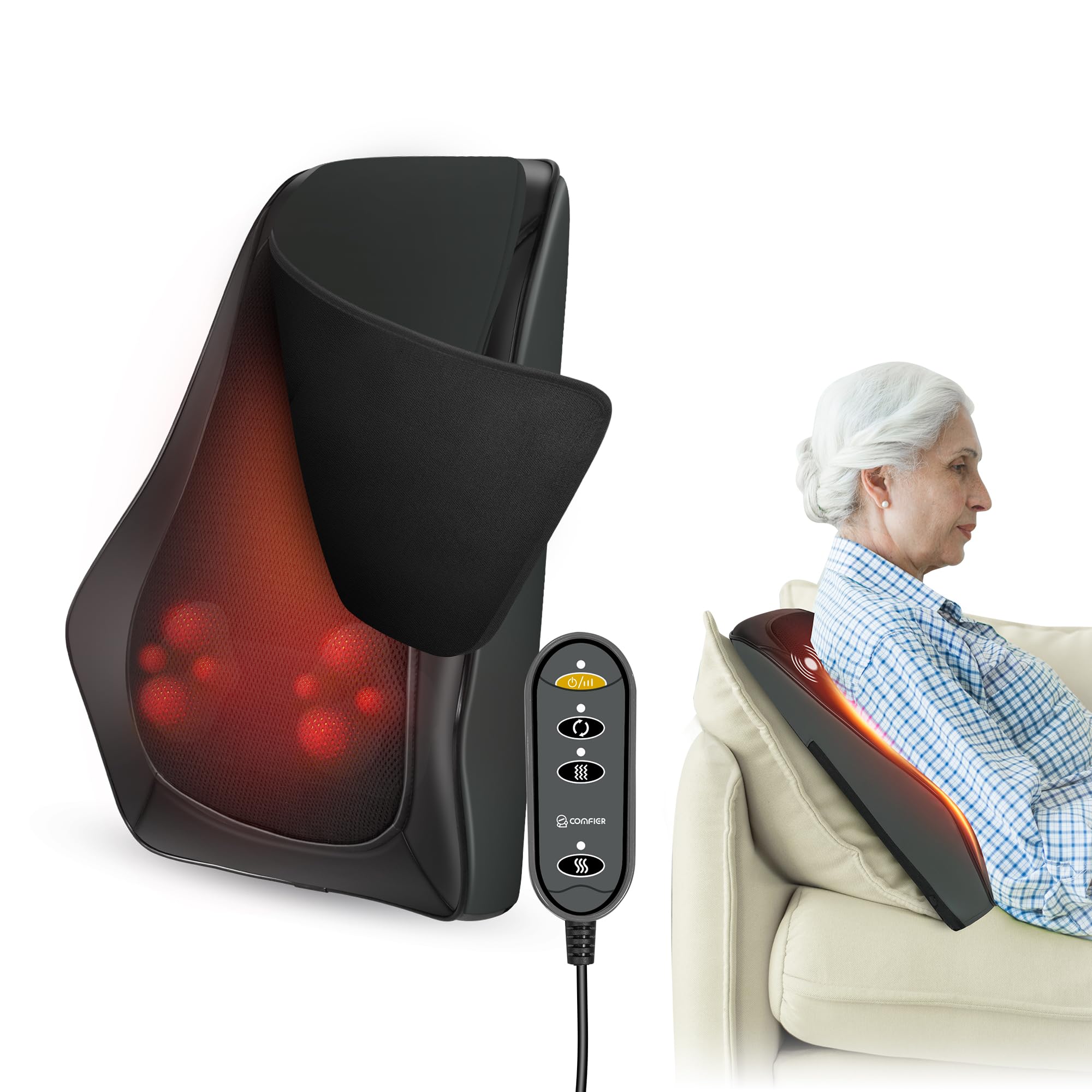 COMFIER back massager with heat, front view, for deep neck and back relief.