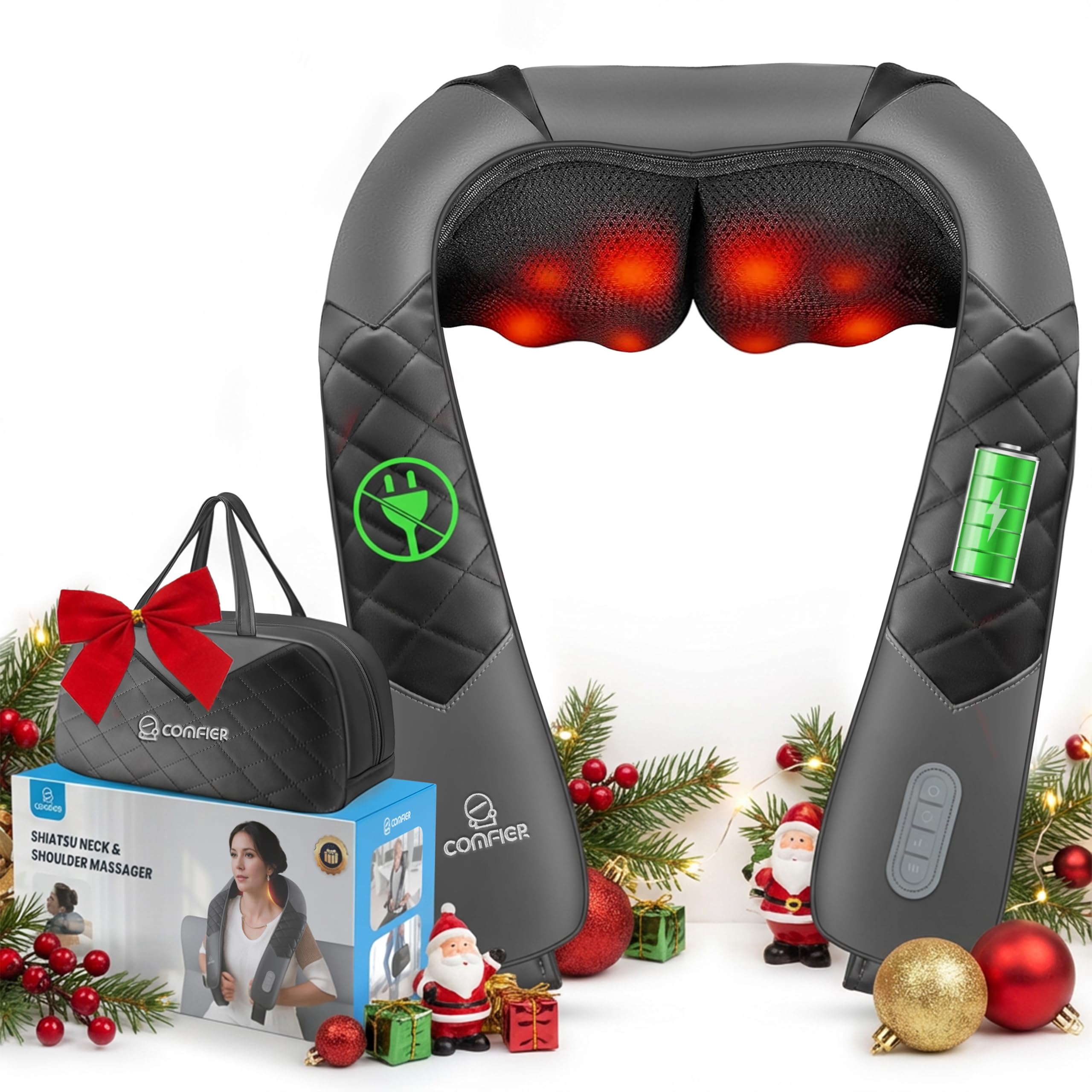COMFIER cordless neck massager with heat for portable neck relief.