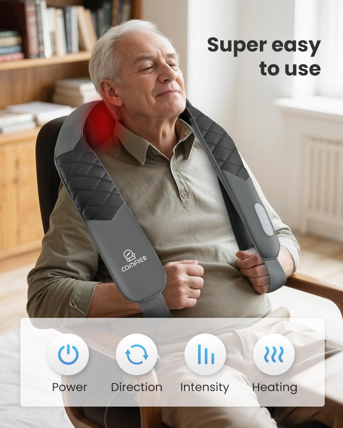 COMFIER dual-speed control for customizable relaxation.