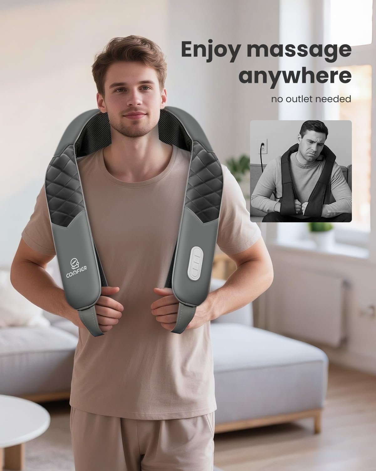 COMFIER eight deep kneading nodes deliver focused neck relief.