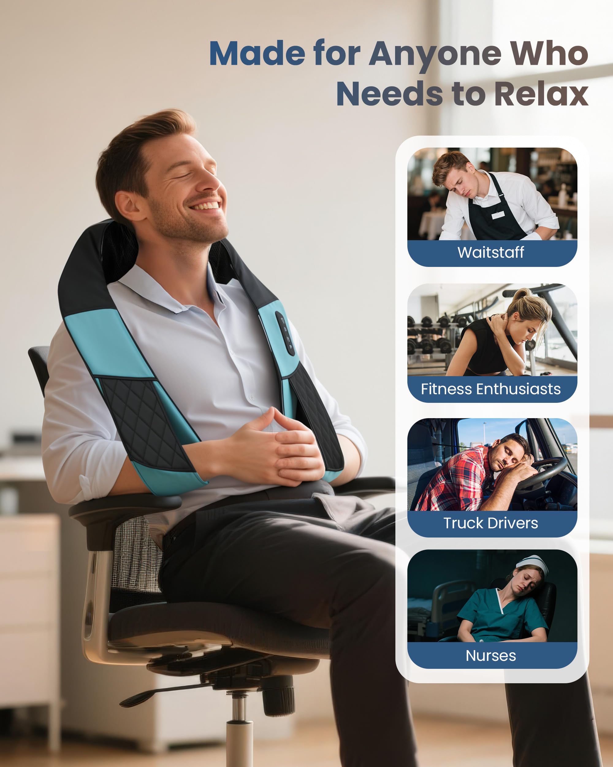 COMFIER ergonomic U‑shape around neck and shoulders for full upper body support