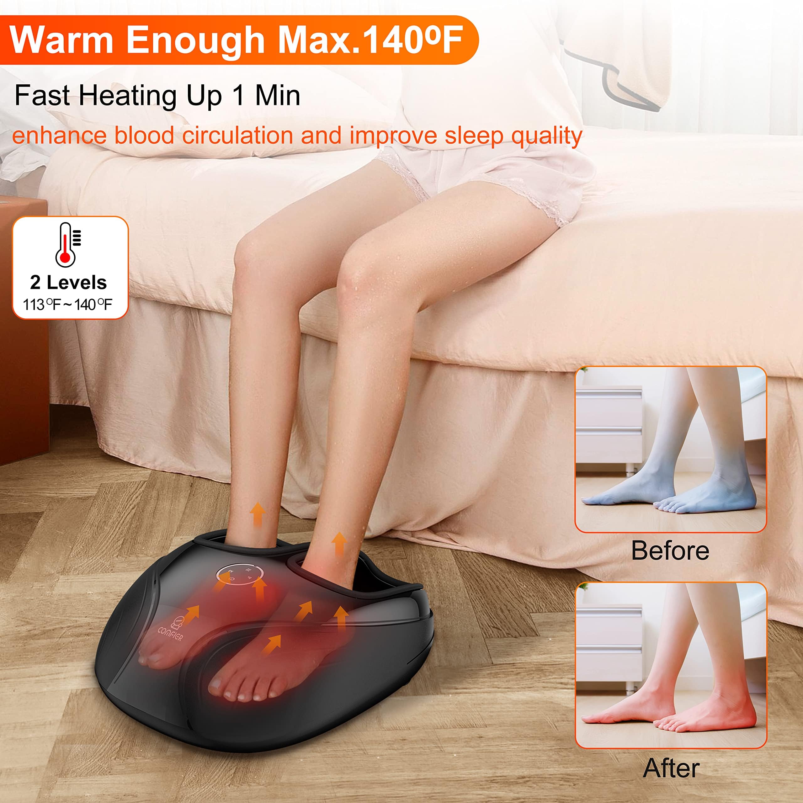 COMFIER massager in action with kneading rollers delivering deep tissue feel