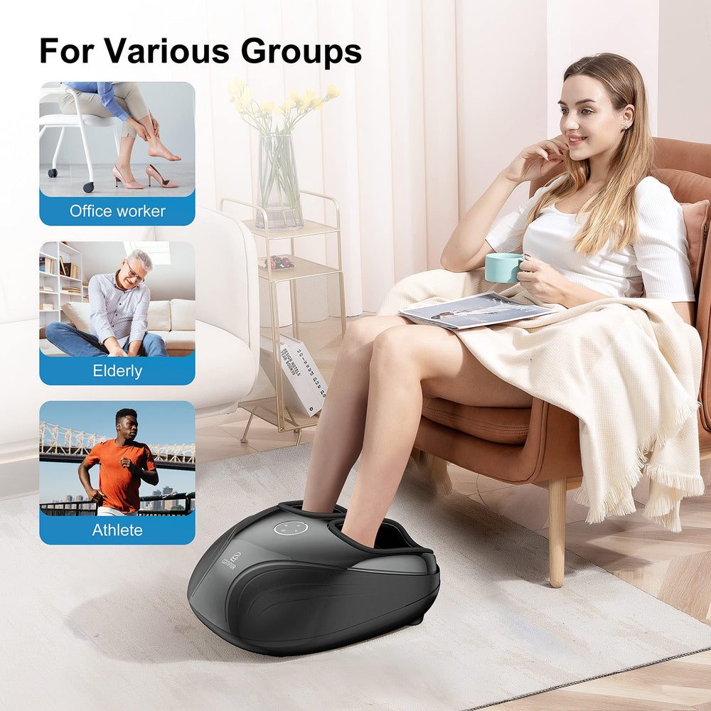 COMFIER foot massager shows 15-minute auto-off safety feature in use
