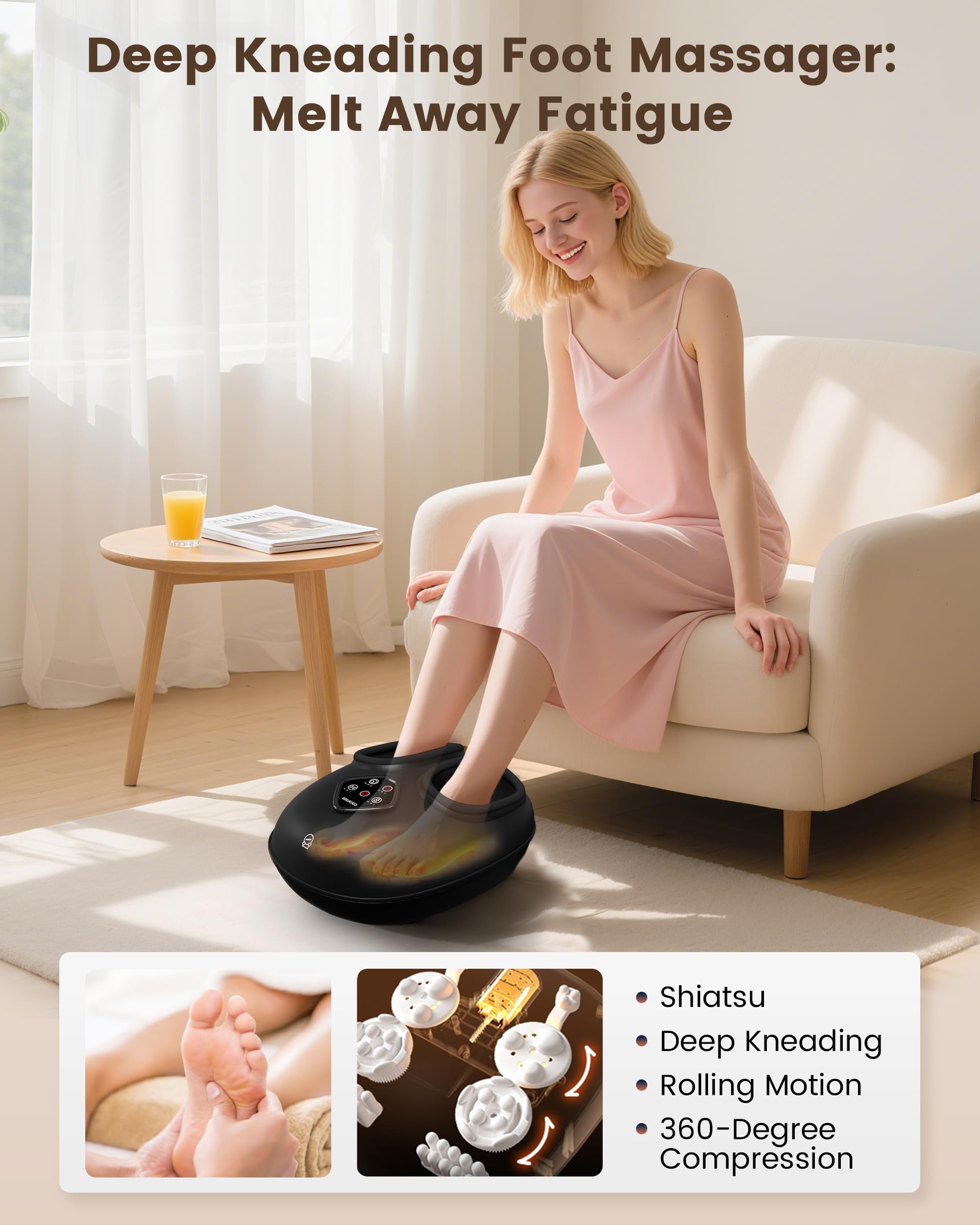 COMFIER Foot Massager heat adjustment panel showing adjustable warmth