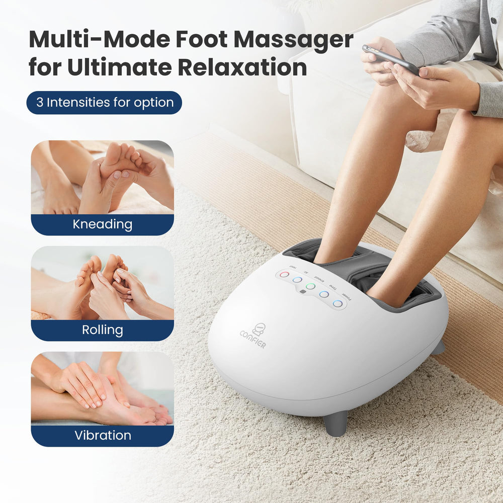 Remote control design for COMFIER foot massager, easy hands-free adjustments.