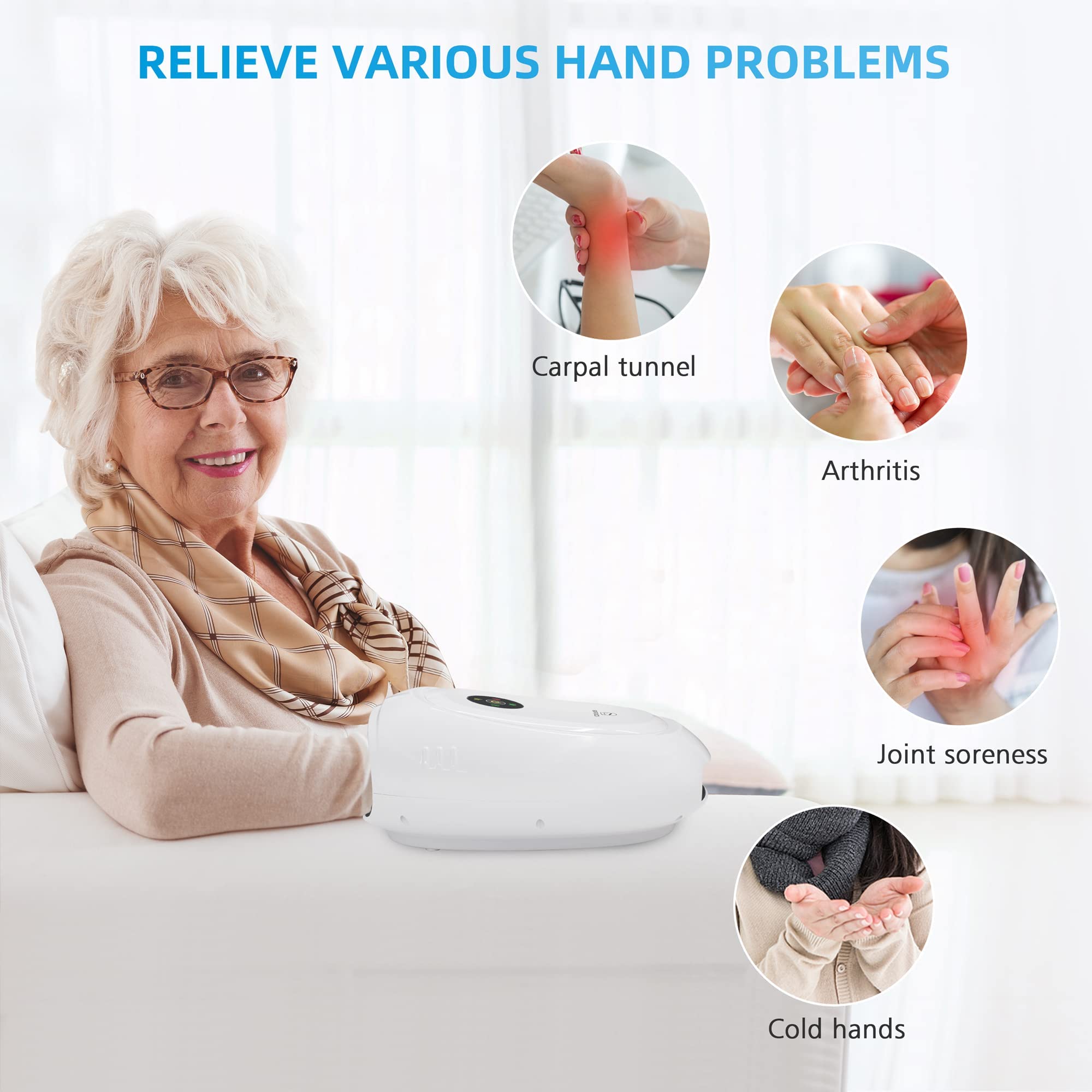 COMFIER hand massager heat-therapy palm area emphasizes comforting warmth for the hands.