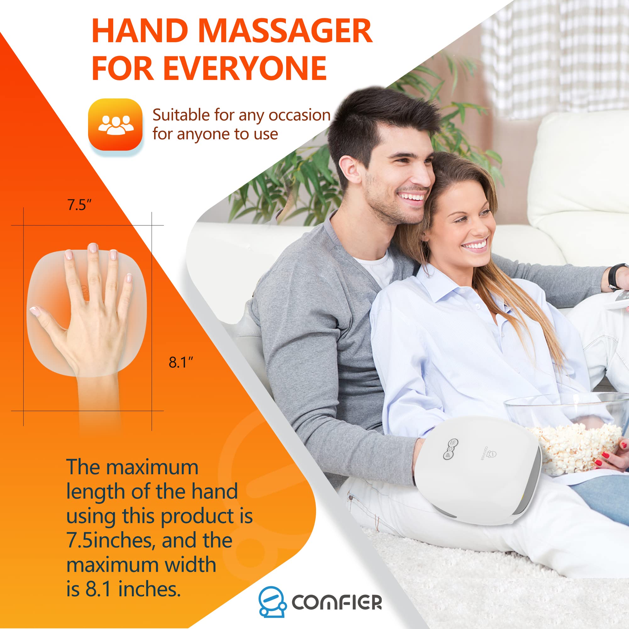 COMFIER wireless hand massager used at desk for finger relief