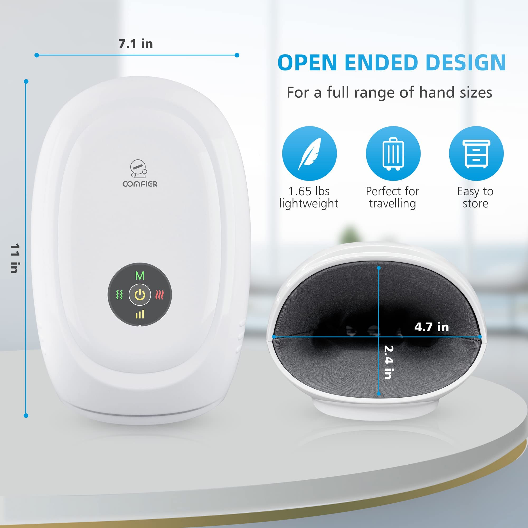 COMFIER hand massager rechargeable battery USB port for cordless use.