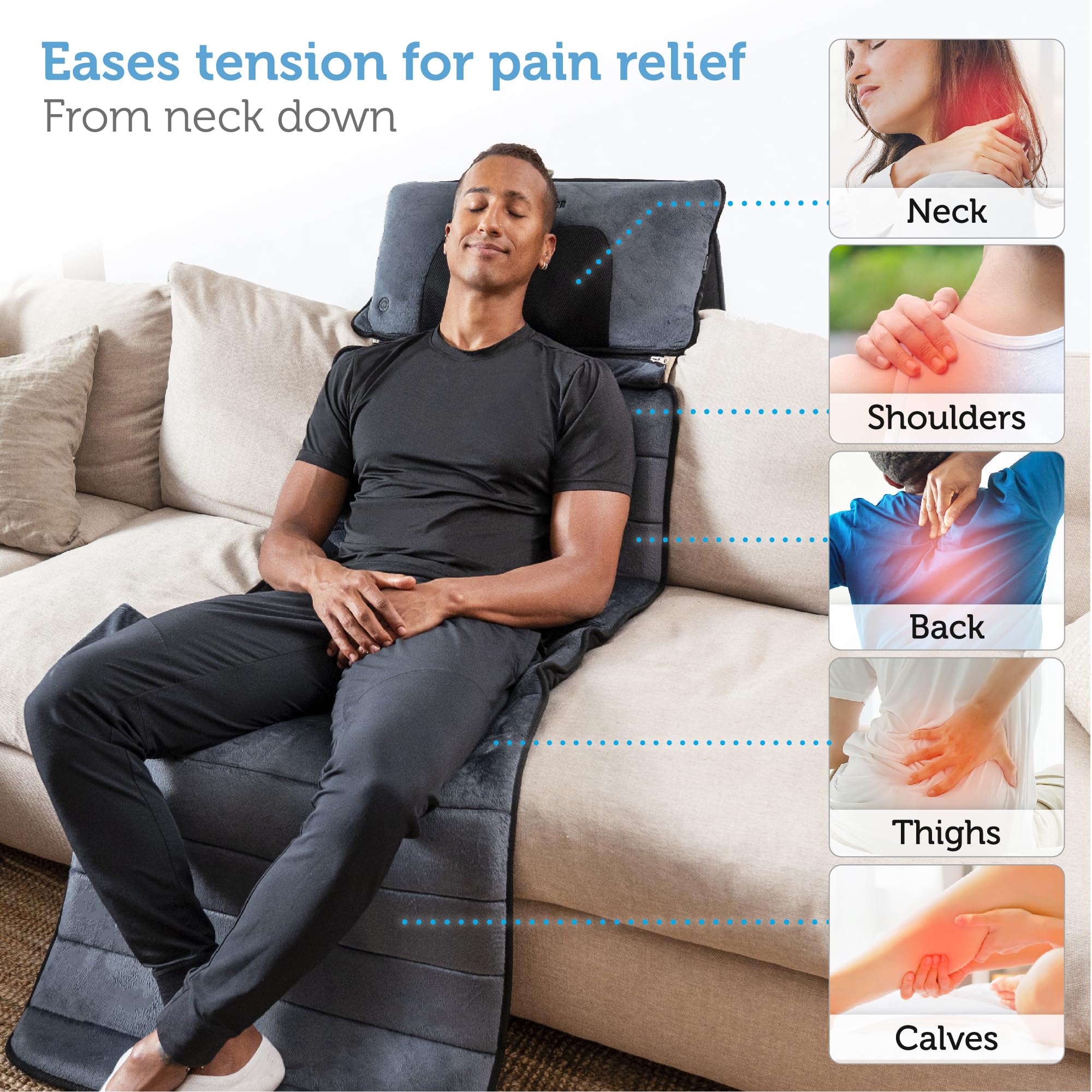 COMFIER heat function slowly warms for comfortable sessions.