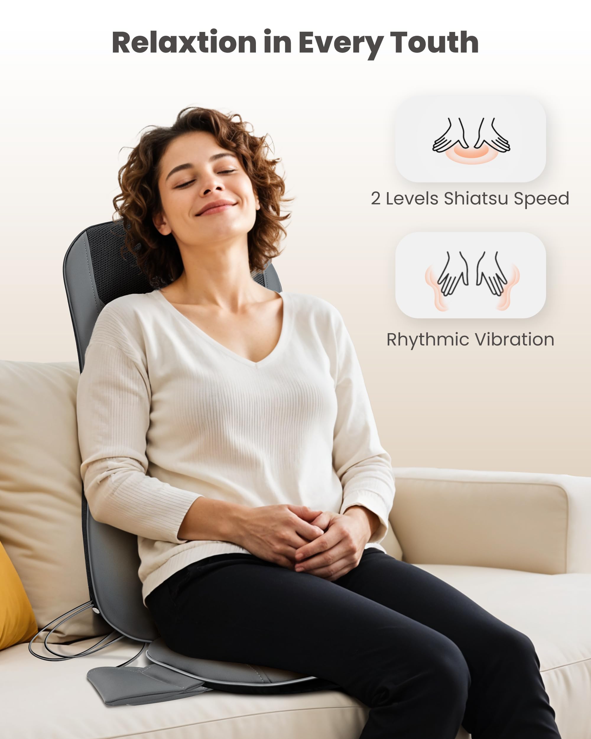COMFIER heated chair massager pad on a sofa provides comfortable, on-the-go relief.