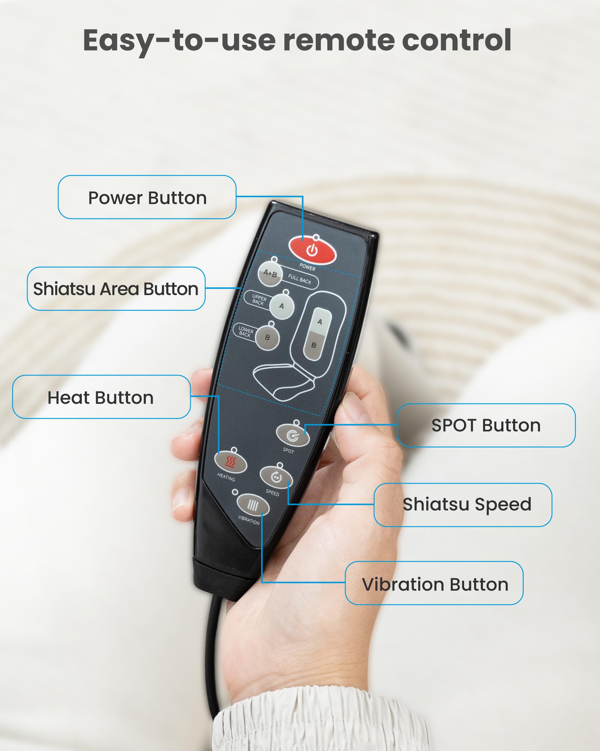COMFIER independent controls tailor heat, vibration, and zones for comfort.