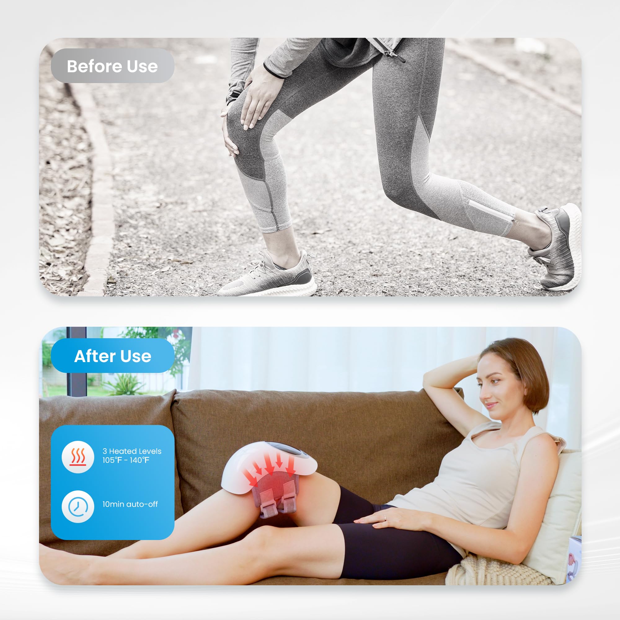 COMFIER knee massager with three vibration modes for customizable knee relief.