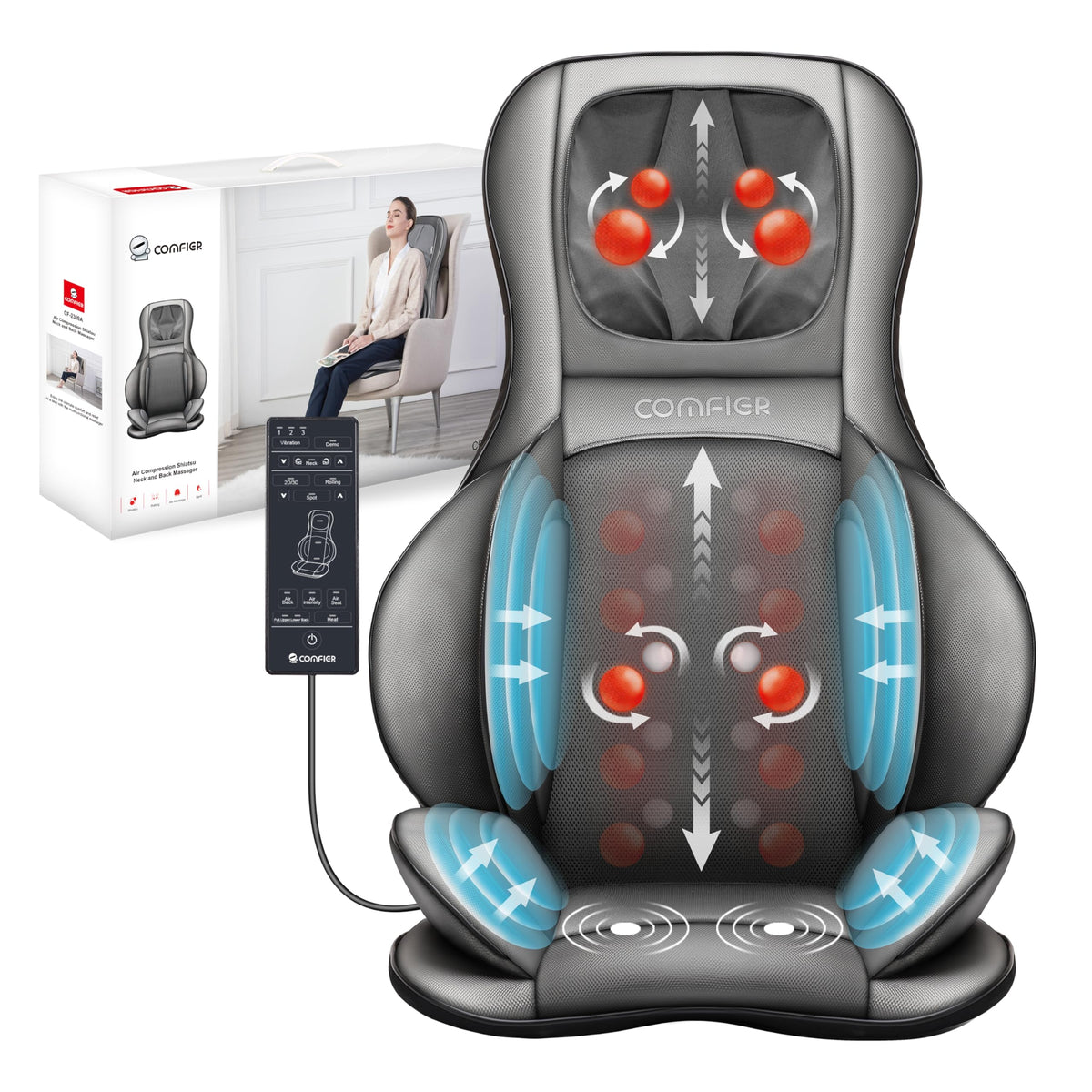 Comfier massager chair with heat and kneading targets neck relief